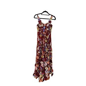 A W Bridal Floral Embroidered Burgundy Maxi Dress With Straps Bohemian Style Wom